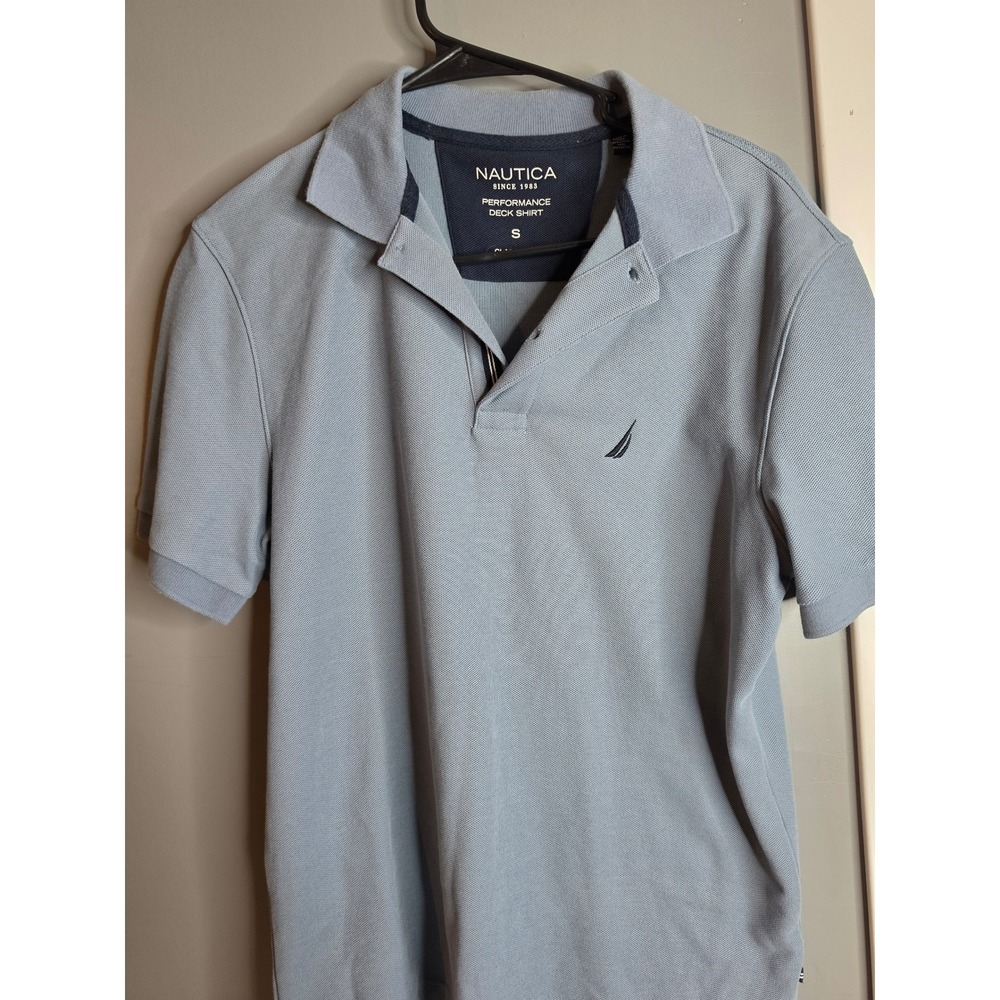 Nautica Mens Performance Deck Shirt Light Blue Grey Polo Classic Fit Small
